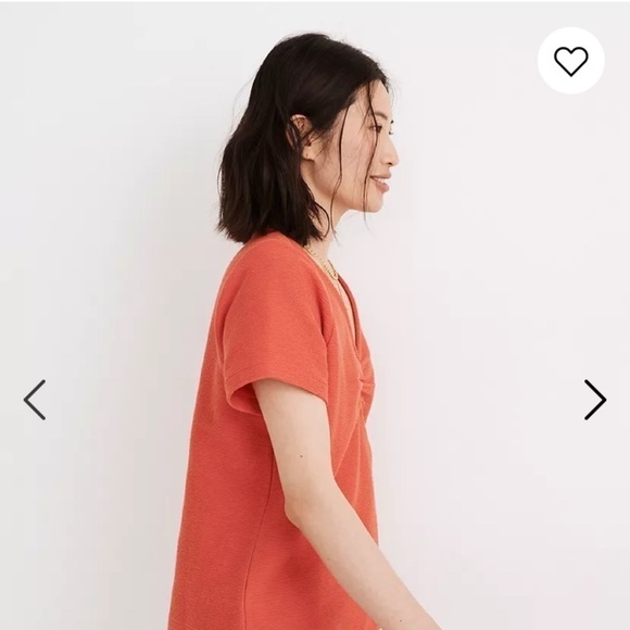 Madewell‎ Ottoman Jacquard Ruched-Front Top size M orange short sleeves - Picture 2 of 10